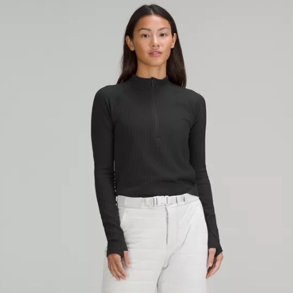 Lululemon Rest Less Cropped Half Zip Colour Rib Black Long Sleeve Pullover 6 - Picture 3 of 16